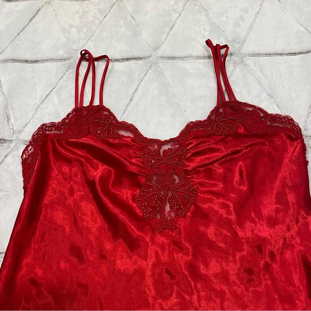 Vintage Gold Tag Victorias Secret Medium Red Sexy Flirty Nightie Lingerie Lace - Picture 2 of 7